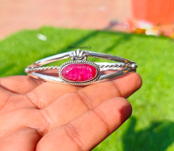 Bracelet Imposant En Argent 925 Avec Rubis Naturels - Magnifique Bijou - Neuf Sans Emballage