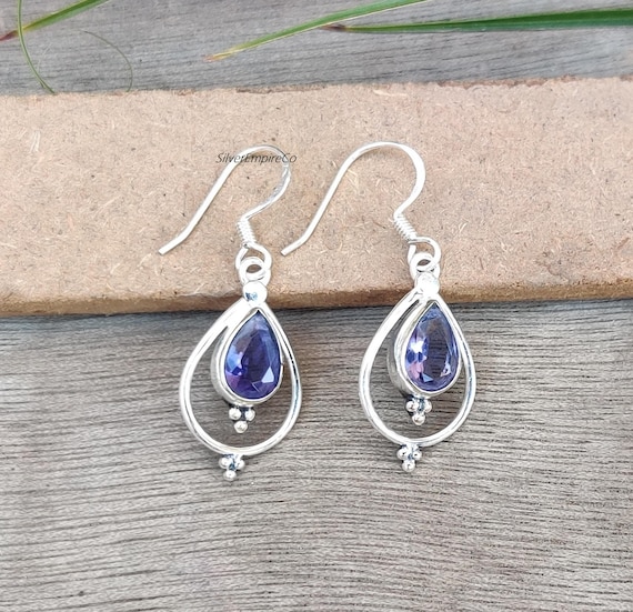 Tanzanite Teardrop Earrings: Sterling Silver Boho Jewelry