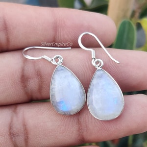 Rainbow Moonstone Drop Earrings: Sterling Silver Teardrop Jewelry