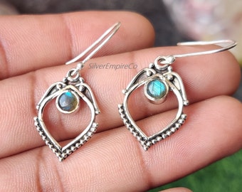Handmade Labradorite Earrings: 925 Sterling Silver Dangle Earrings