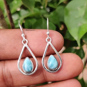 Larimar Dangle Earrings: Handmade 925 Sterling Silver Jewelry