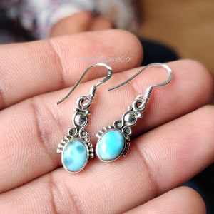 Handmade Larimar Earrings: 925 Sterling Silver Gemstone Jewelry