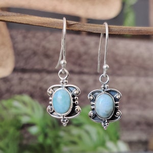 Handmade Larimar Dangle Earrings: 925 Sterling Silver Jewelry