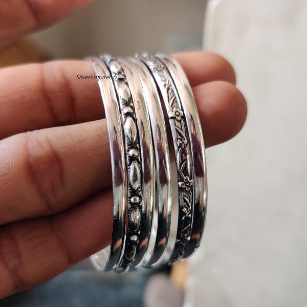 Conjunto de brazaletes de plata de ley: estilo bohemio indio, joyería artesanal