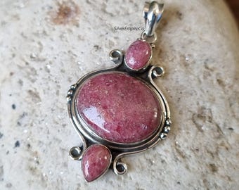 Oval Pink Thulite Pendant: 925 Sterling Silver Boho Jewelry