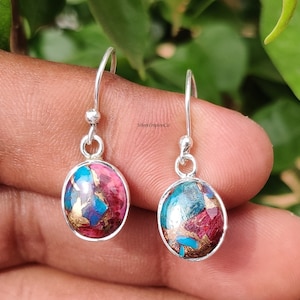 Pink Oyster Turquoise Sterling Silver Dangle Earrings: Handmade Jewelry