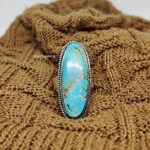 Bague Turquoise Réglable - Style Rétro Vintage - Alliage Et Résine - Bleu