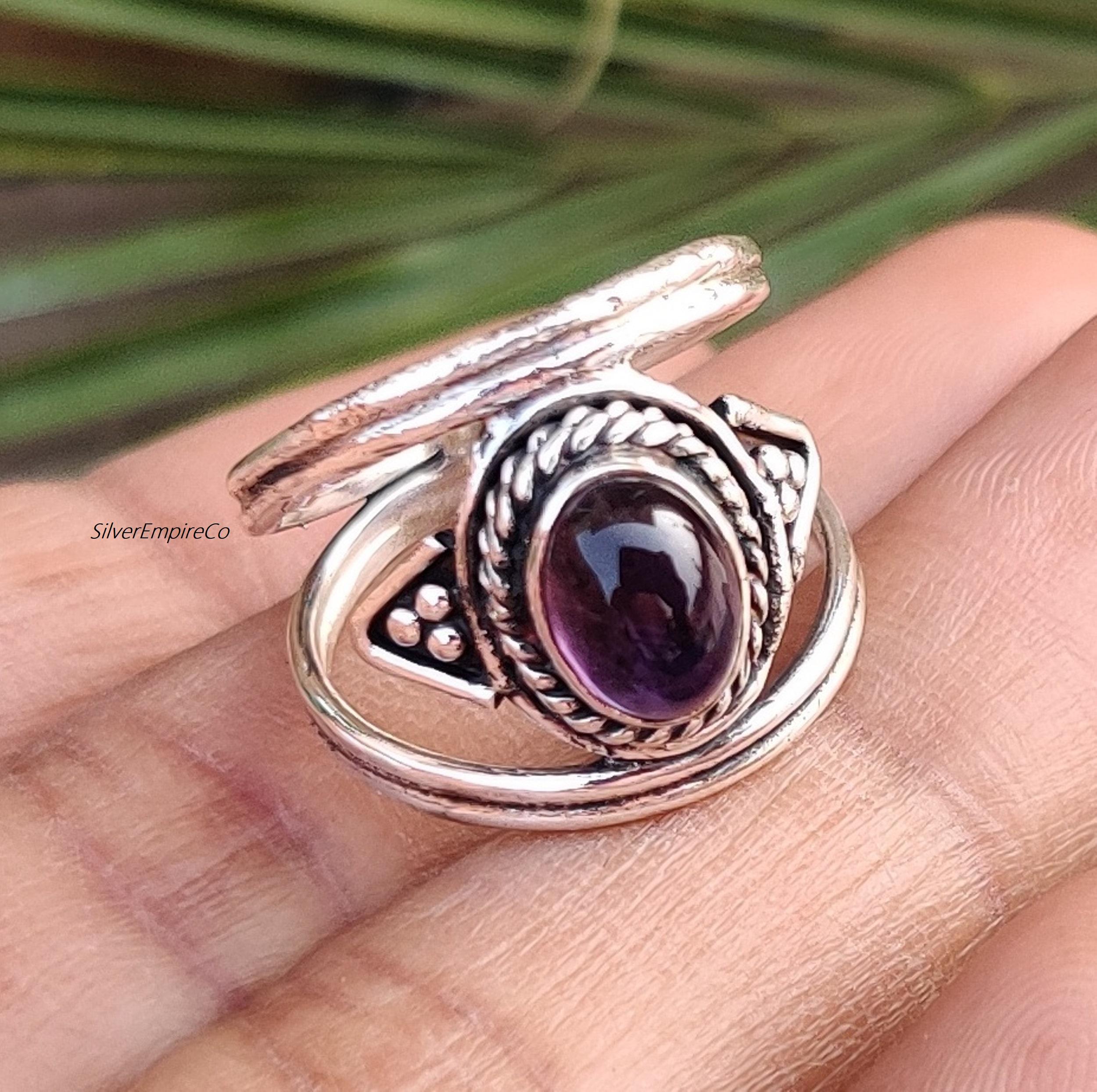 Bague CANYON ethnique argent et améthyste pierre naturelle - Bijoux créateur – BOBART Bijoux