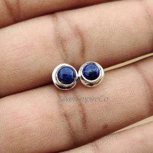 Lapis Lazuli Stud Earrings: 925 Sterling Silver, 5mm Gemstone