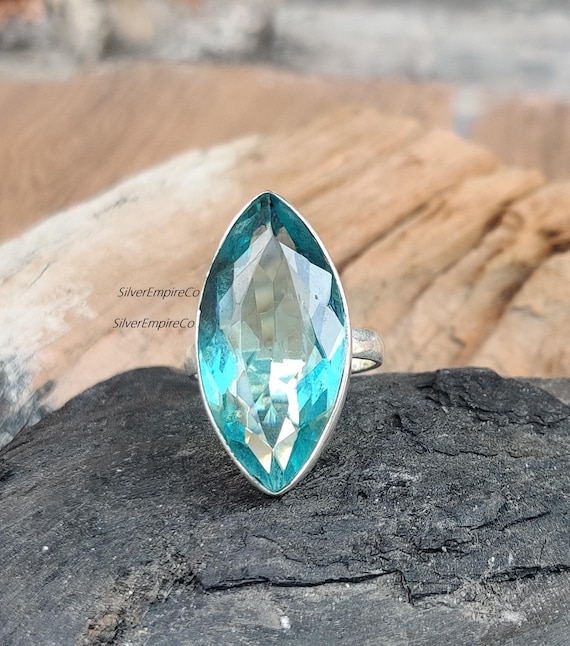 Anello con pietra preziosa di acquamarina, anello di cristallo