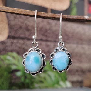 Natural Larimar Earring, Solid 925 Sterling Silver Earring, Handmade Earring, Drop Larimar Stone, Latest Earring, Gift Earring, Gift For Her