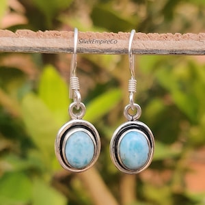 Handmade Larimar Dangle Earrings: 925 Sterling Silver Jewelry