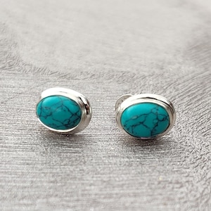 Turquoise Stud Earrings: Sterling Silver Tibetan Gemstone Jewelry