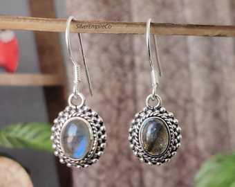 Handmade Labradorite Earrings: 925 Sterling Silver Dangle Earrings
