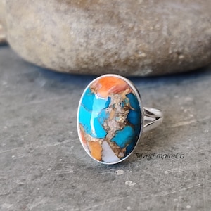 Anel Oyster Turquoise em Prata de Lei 925 - Anel Boho Statement