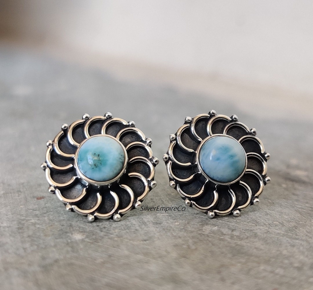 •PIKE• larimar + gold stud earrings