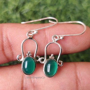 Handmade Green Onyx Sterling Silver Earrings: Filigree Jewelry