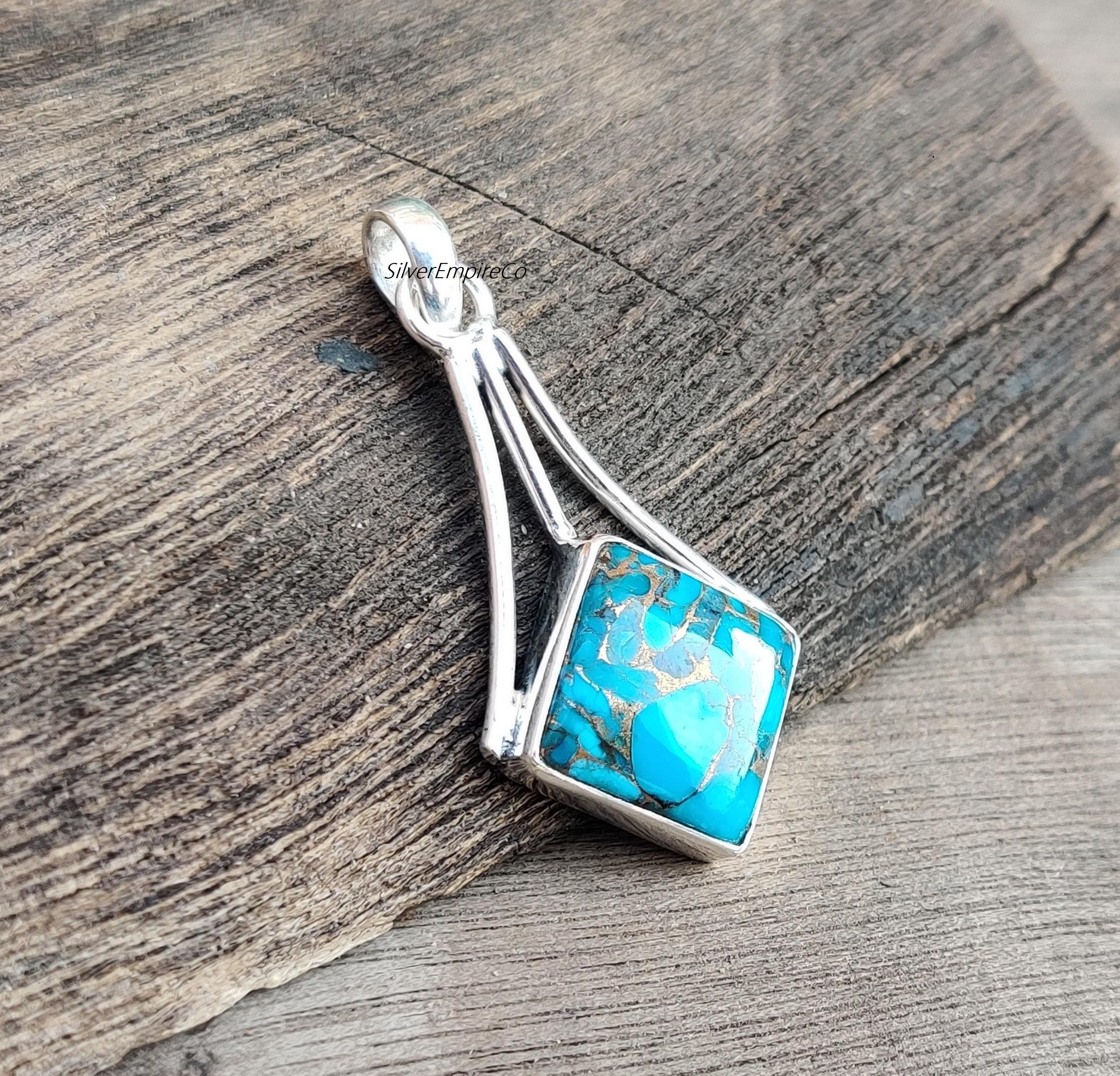Ciondolo Artigianale In Argento 925 Con Turchese Blu Rame Naturale – Fatto A Mano India
