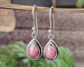 Rhodonite 925 Sterling Silver Earrings: Gemstone Jewelry Gift