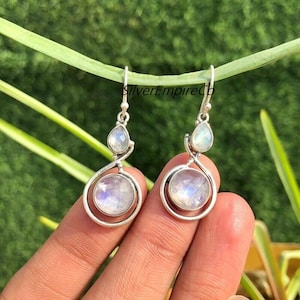 Sterling Silver Rainbow Moonstone Earrings: Gemstone Dangle Earrings