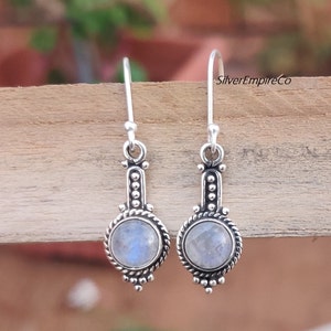 Rainbow Moonstone Drop Earrings: Sterling Silver June Birthstone