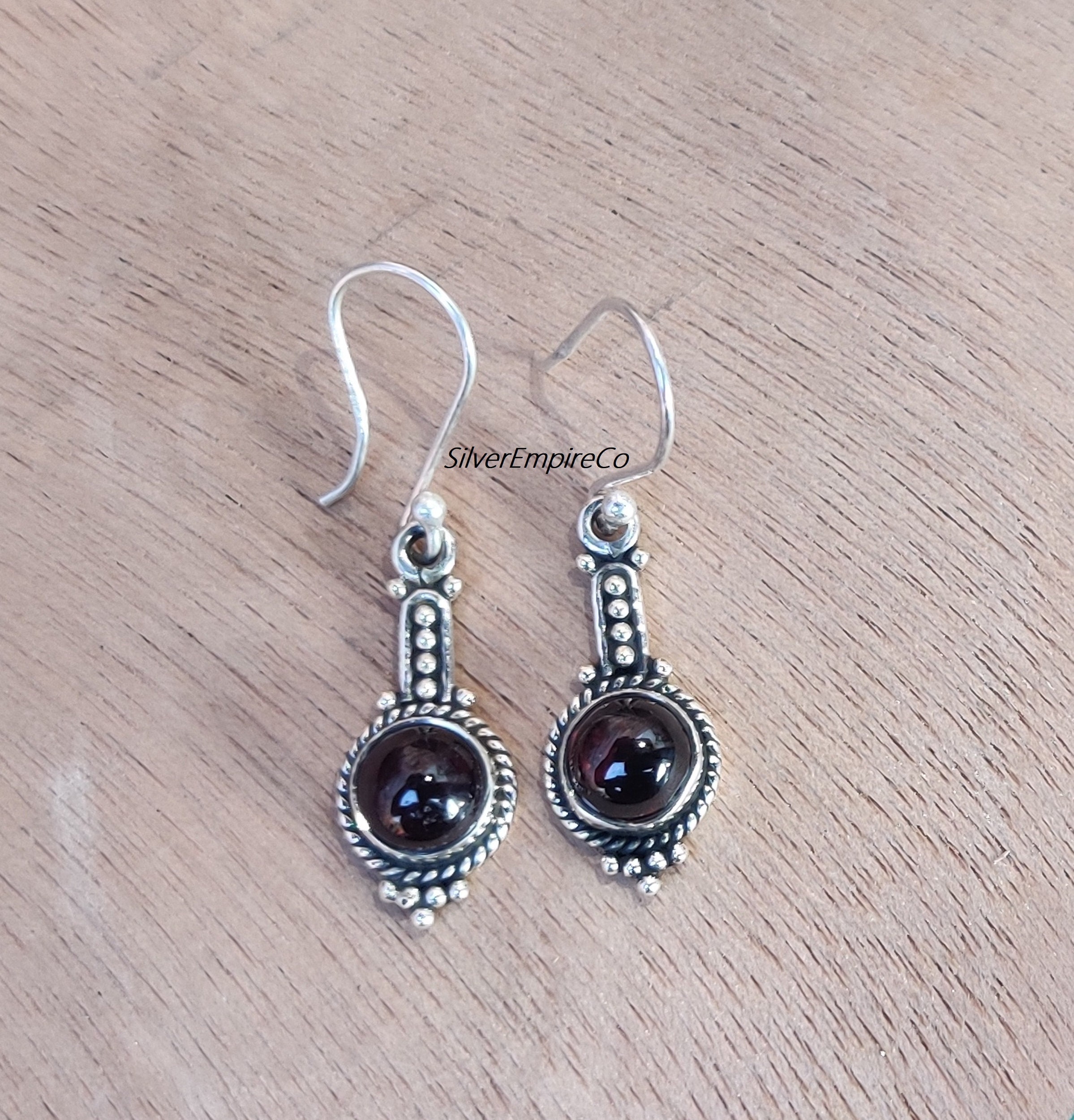 Orecchini Pendenti Fatti A Mano In Argento 925 Con Ambra, Onice E Granato - Stile Boho Con Pietre Naturali