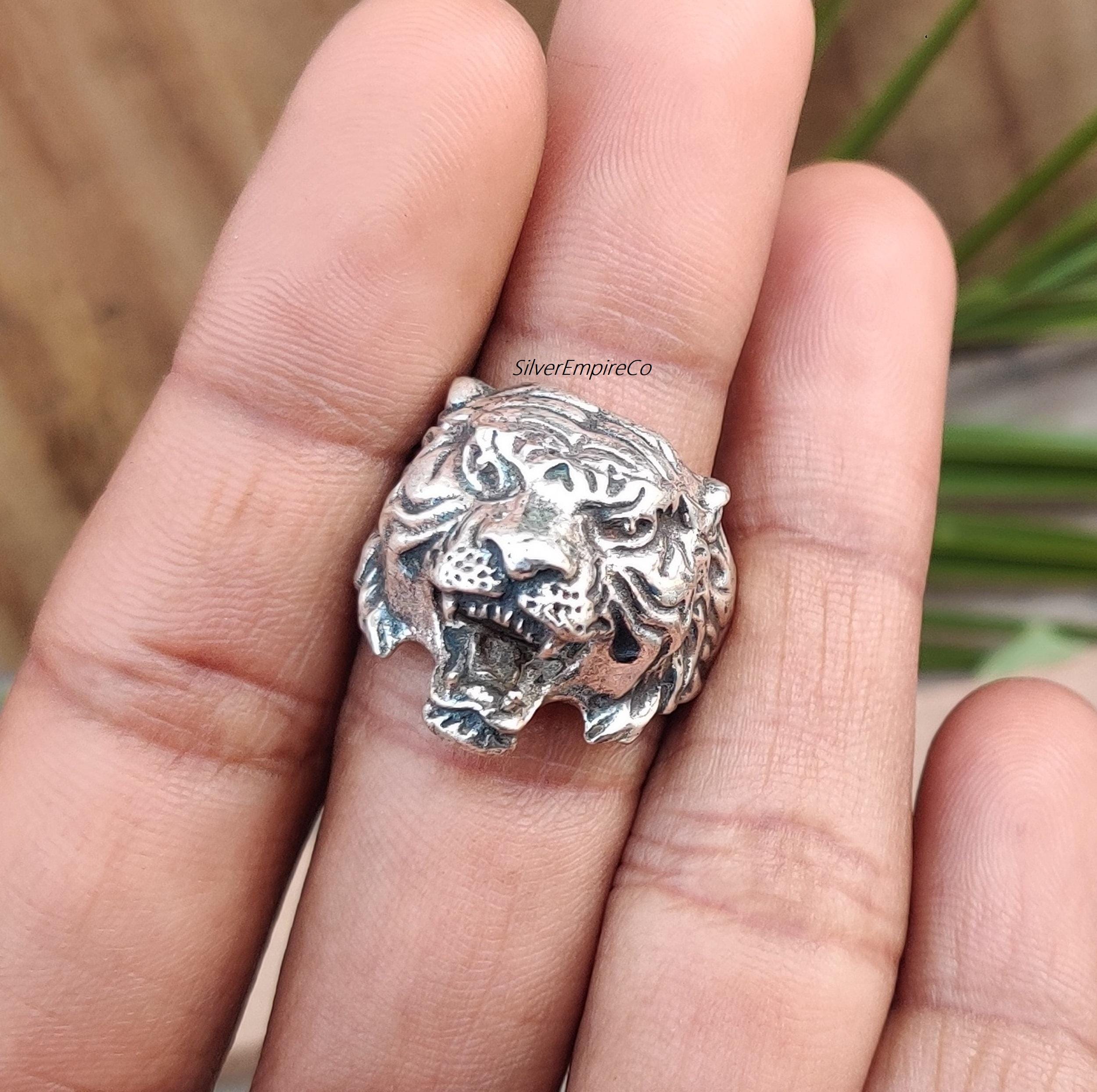 Sterling Silver Tiger Head Ring: Boho Statement Jewelry - Etsy 