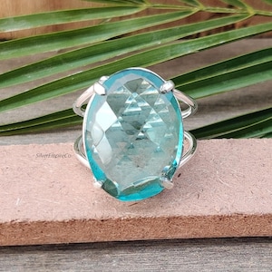 Handmade Oval Aquamarine Ring: Solid 925 Sterling Silver Boho Ring