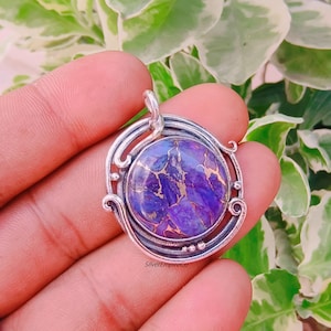 Handmade Purple Copper Turquoise 925 Sterling Silver Pendant