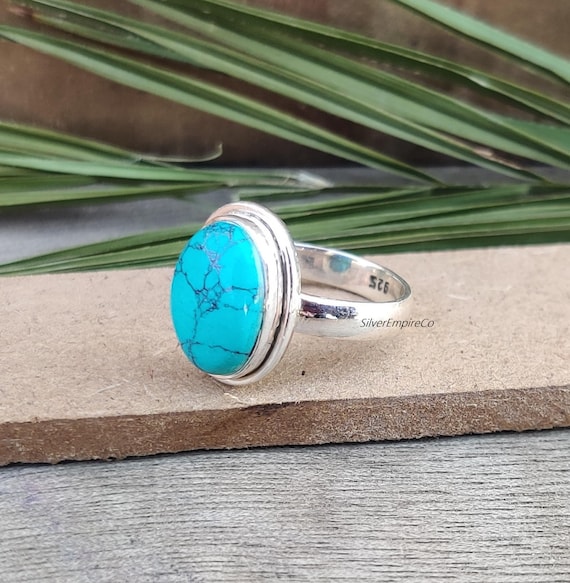 Oval Turquoise Ring: Minimalist 925 Sterling Silver Band - Etsy
