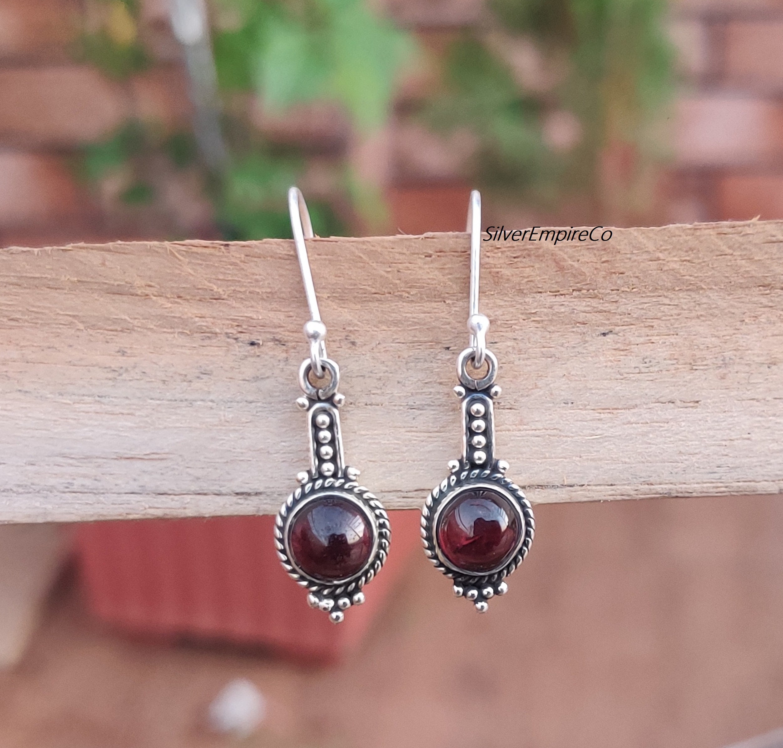 Orecchini rotondi in granato fatti a mano: pendenti in argento sterling boho - Italia