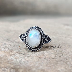 Handmade Rainbow Moonstone Ring: 925 Sterling Silver
