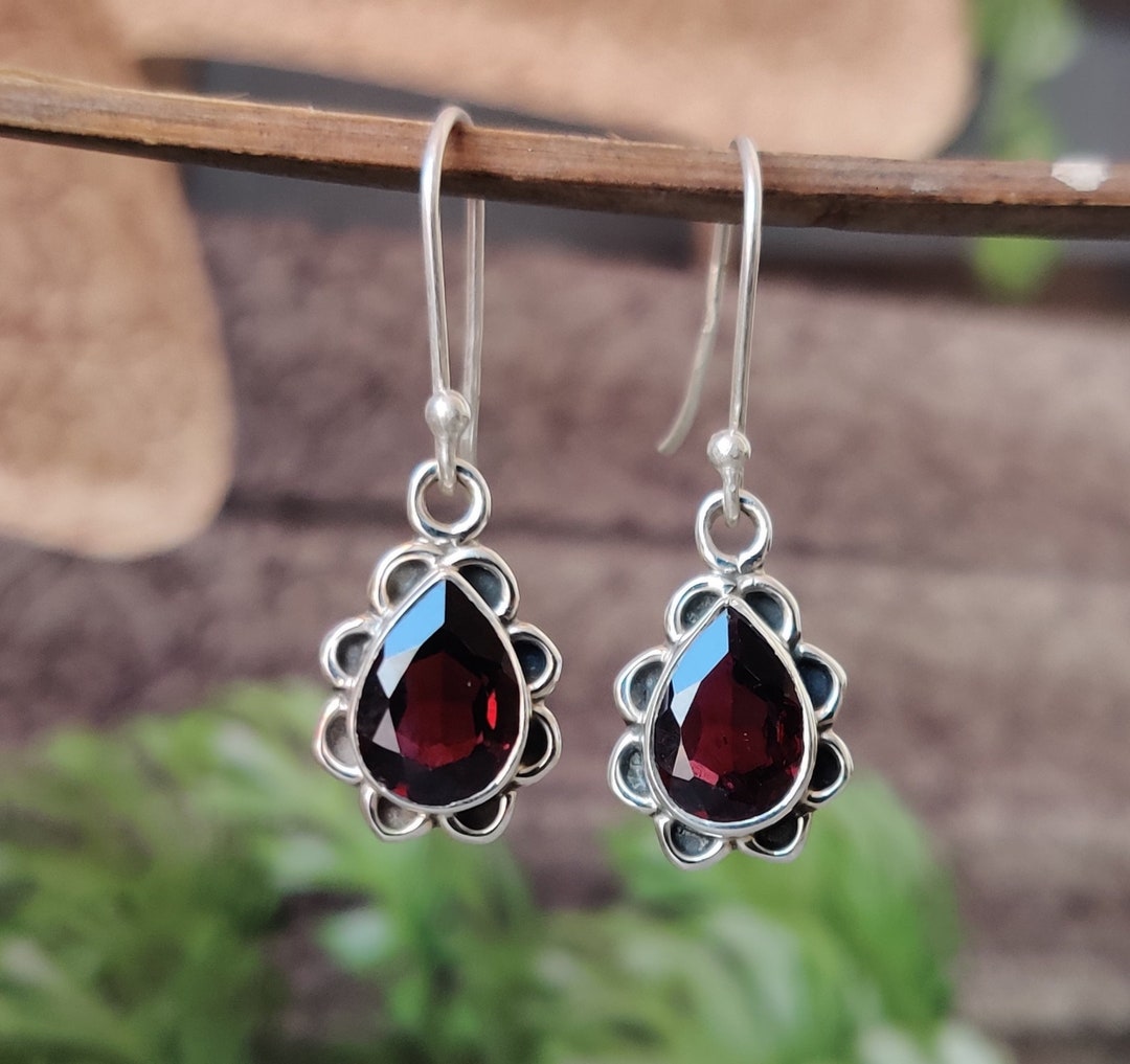 Red Garnet Earring-pear Design Silver Earring-solid Silver Earring-red ...