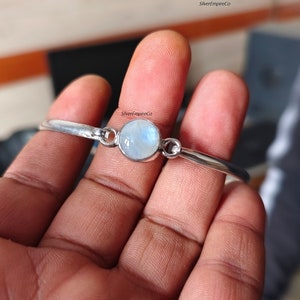 Handmade Moonstone Bangle: 925 Sterling Silver Gemstone Jewelry