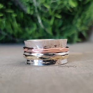 Mixed Metal Sterling Silber Spinner Ring: Breitband-Meditationsring