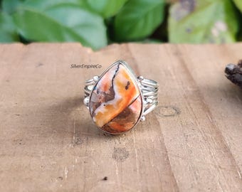 Spiny Oyster Turquoise Ring: Bohemian 925 Sterling Silver Statement Ring