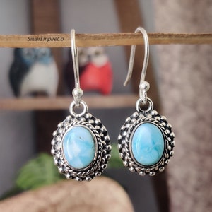 Handmade Larimar Dangle Earrings: 925 Sterling Silver Jewelry