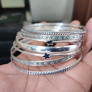 925 Sterling Silver Stacking Bangle: Vintage Boho Star Bangle