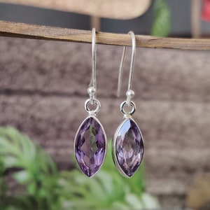 Amethyst Drop Earrings: 925 Sterling Silver Marquise Cut image 1