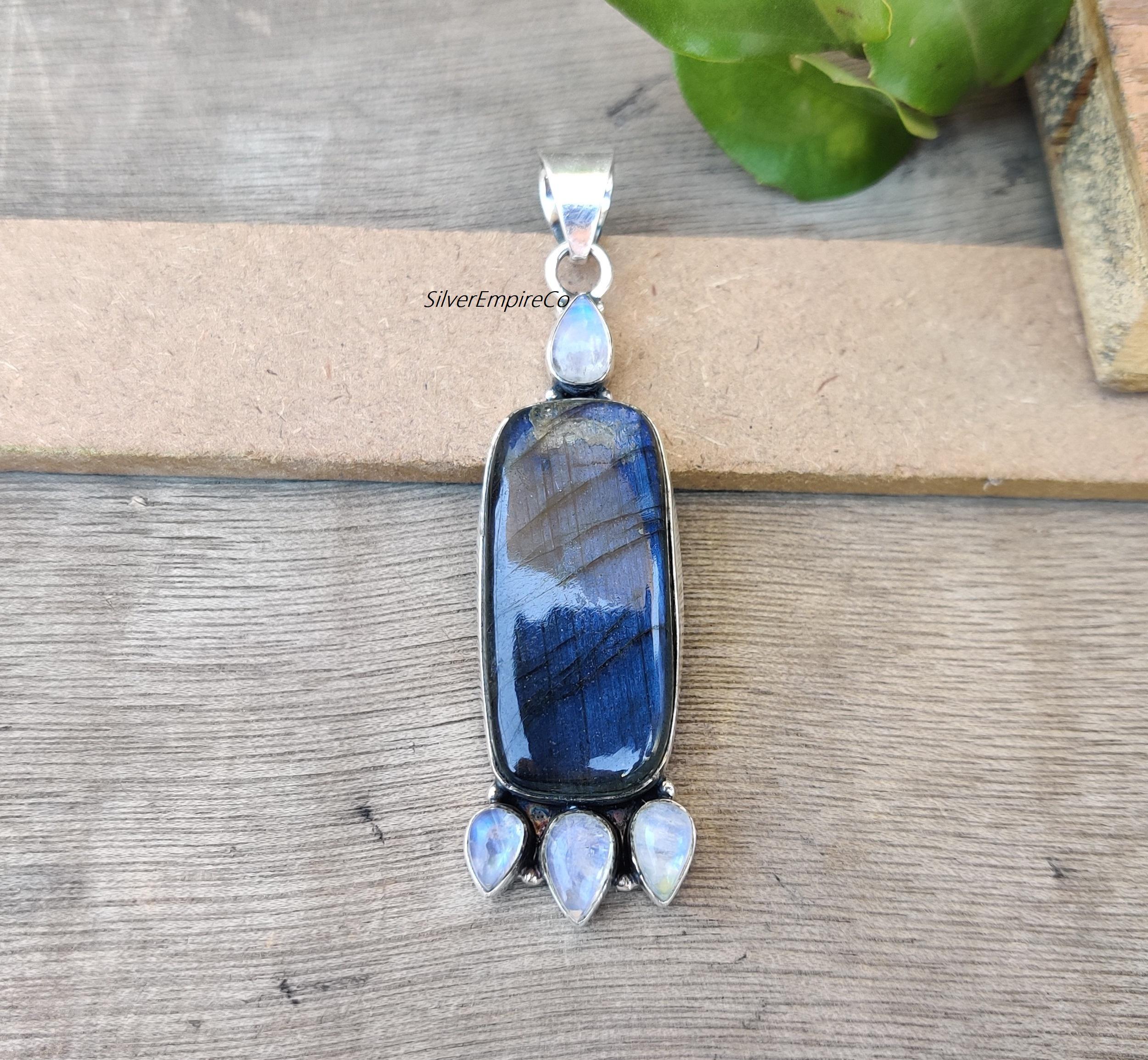 Labradorite Moonstone Pendant: Sterling Silver Charm, Handmade