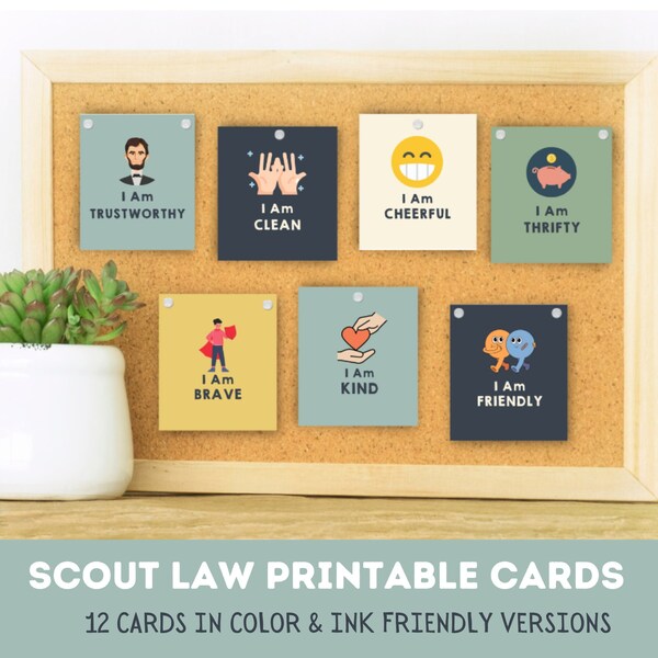 Cub Scout Law Positive Affirmation Cards For Kids | Download Printable | Scout Law Memory Game | Scout Law Affirmation Poster Signs