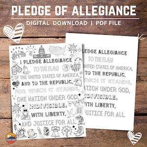 Pledge of Allegiance Printable | Coloring Page W/ Patriotic Doodles | Download & Print Today