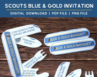 Blue & Gold Banquet Invitation Printable Template, Cub Scouts Invite, Unique Invitation, Pocket Knife Printable