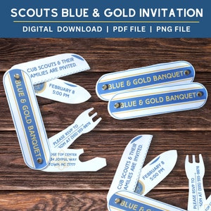 Blue & Gold Banquet Invitation Printable Template, Cub Scouts Invite, Unique Invitation, Pocket Knife Printable