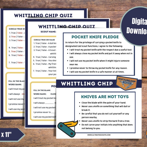 Cub Scouts - Whittling Chip Printable & Quiz | Knife Safety for Kids