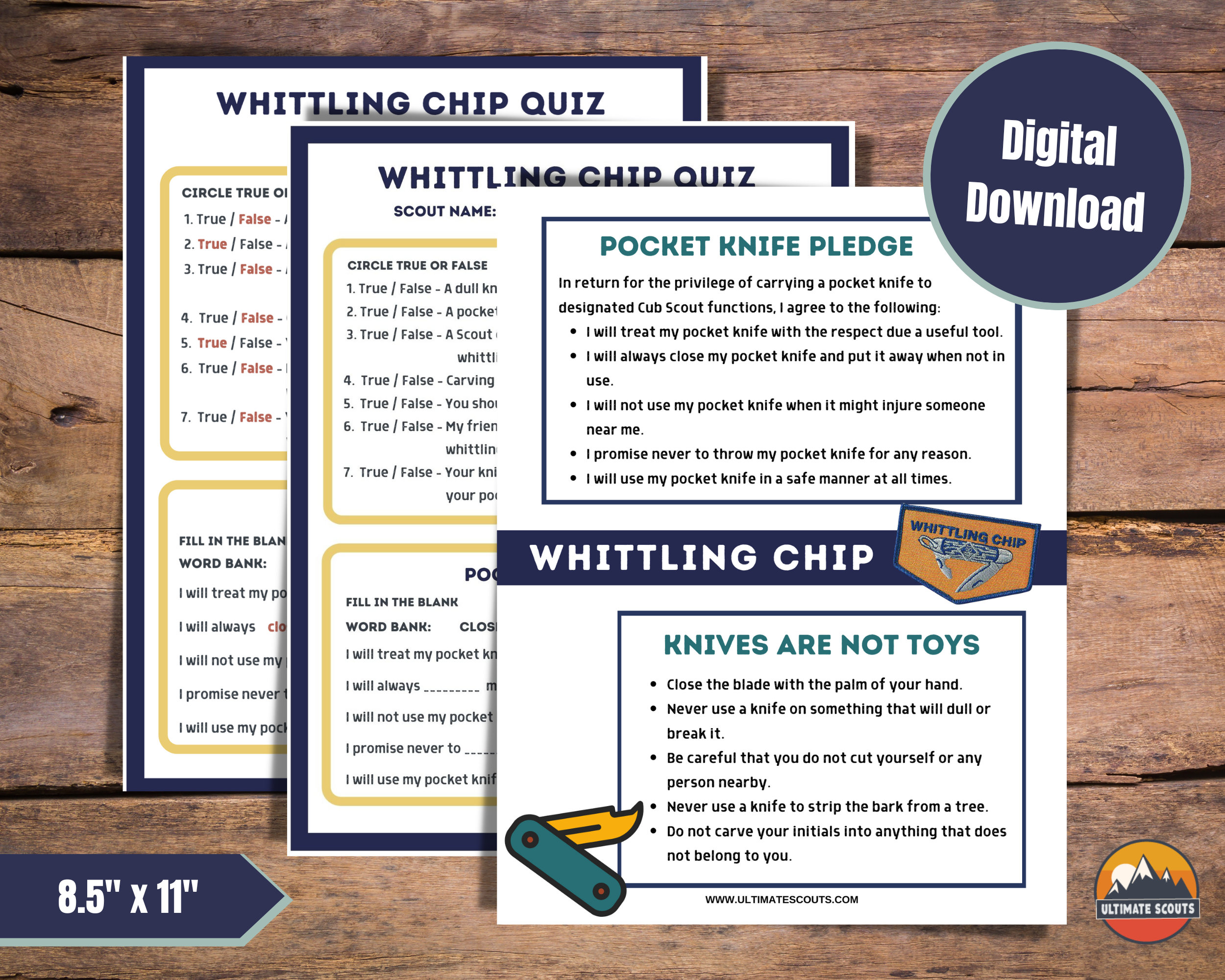 Cub Scouts Whittling Chip Printable & Quiz Knife Safety for Kids Etsy