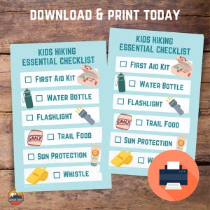 Flashlight Checklist Hiking Checklist for Kids | Printable Packing List for Little ...