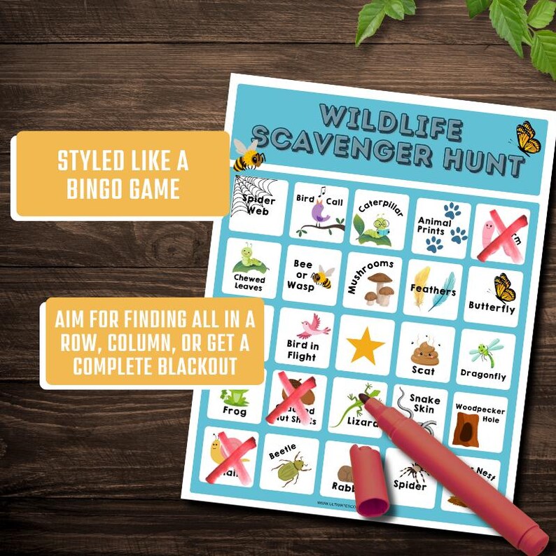 Wildlife Scavenger Hunt Bingo – Printable Nature Walk Game for Kids ...