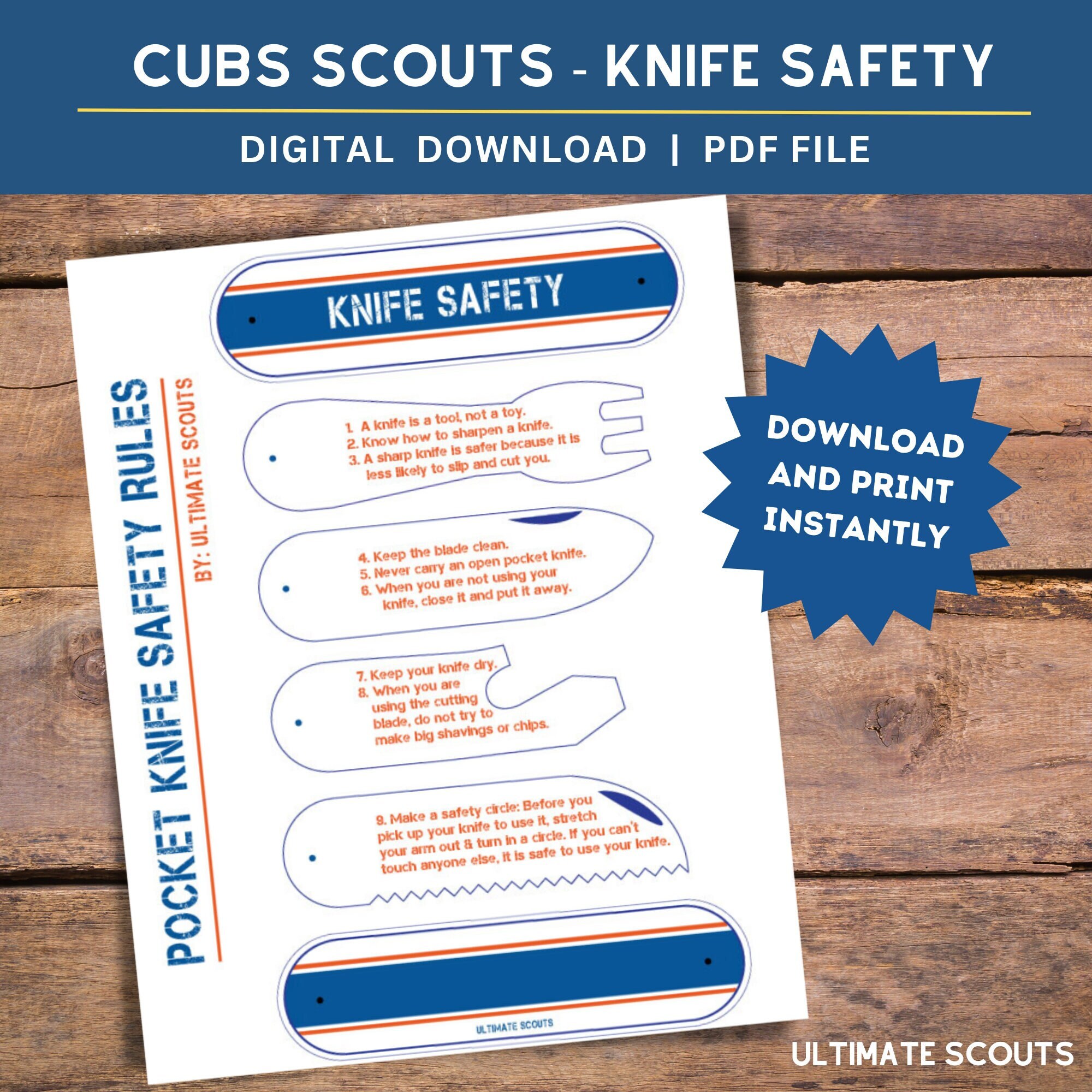 Pocket Knife Safety for Kids Printable Cub Scouts Pocket Etsy