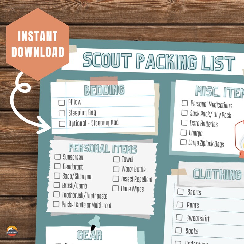 Scout Camp Packing List Instant Download Print Today Etsy